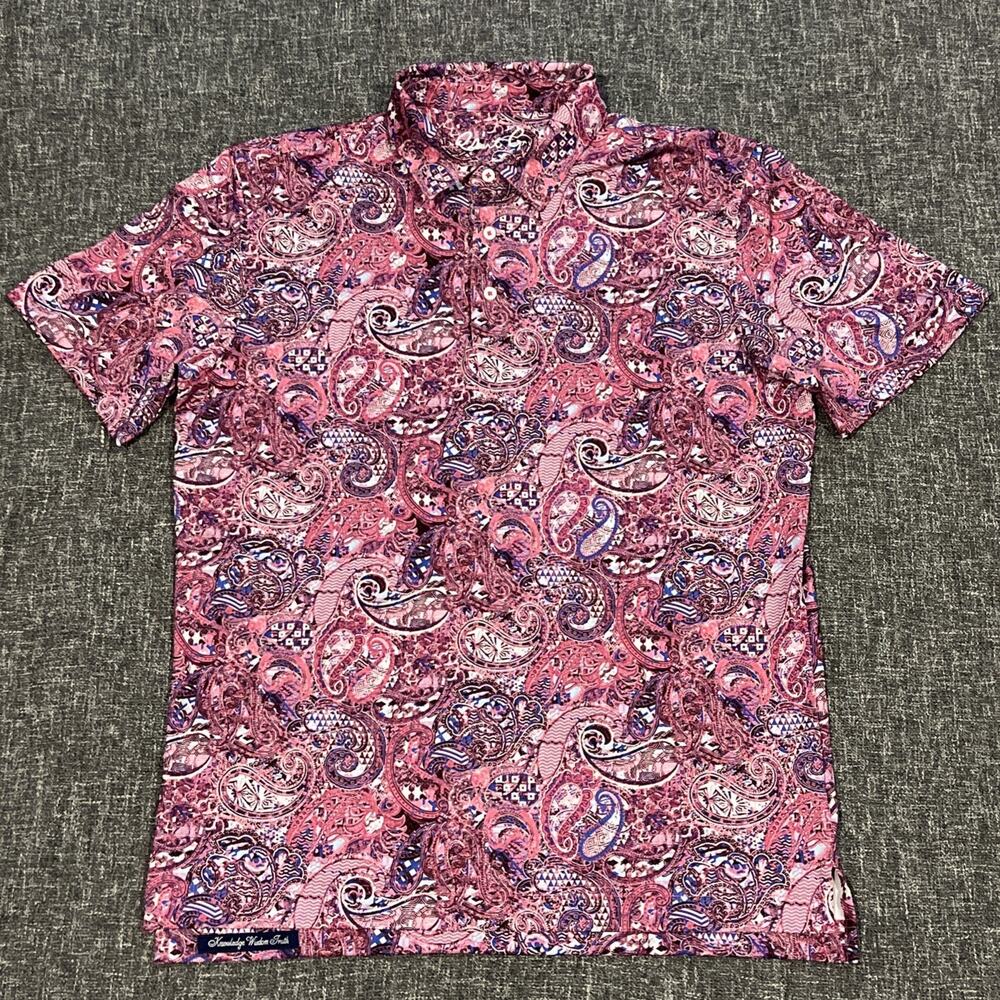 Robert Graham Polo Shirt Mens Medium Pink Paisley Vibrant Colorful Golf Summer